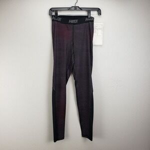 Nike Women's Size S Dri Fit Compression Leggings Black Red Gray Stripe‎ New